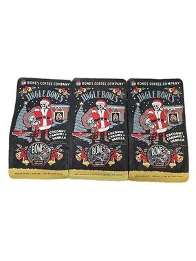 Bones Ground Coffee Jingle Bones 3-PACK 12 Oz Each Bag Medium Roast BB 09/26